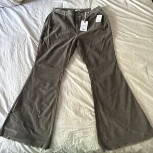 YMI Pants Size 20 Green Corduroy Wide Leg High Rise Flare Raw Hem Boho Hippie